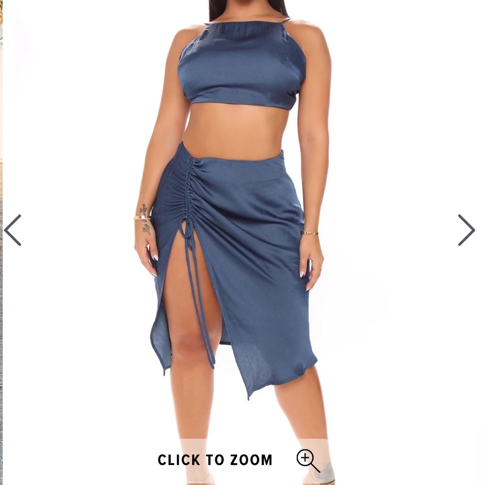 Navy satin skirt coord set